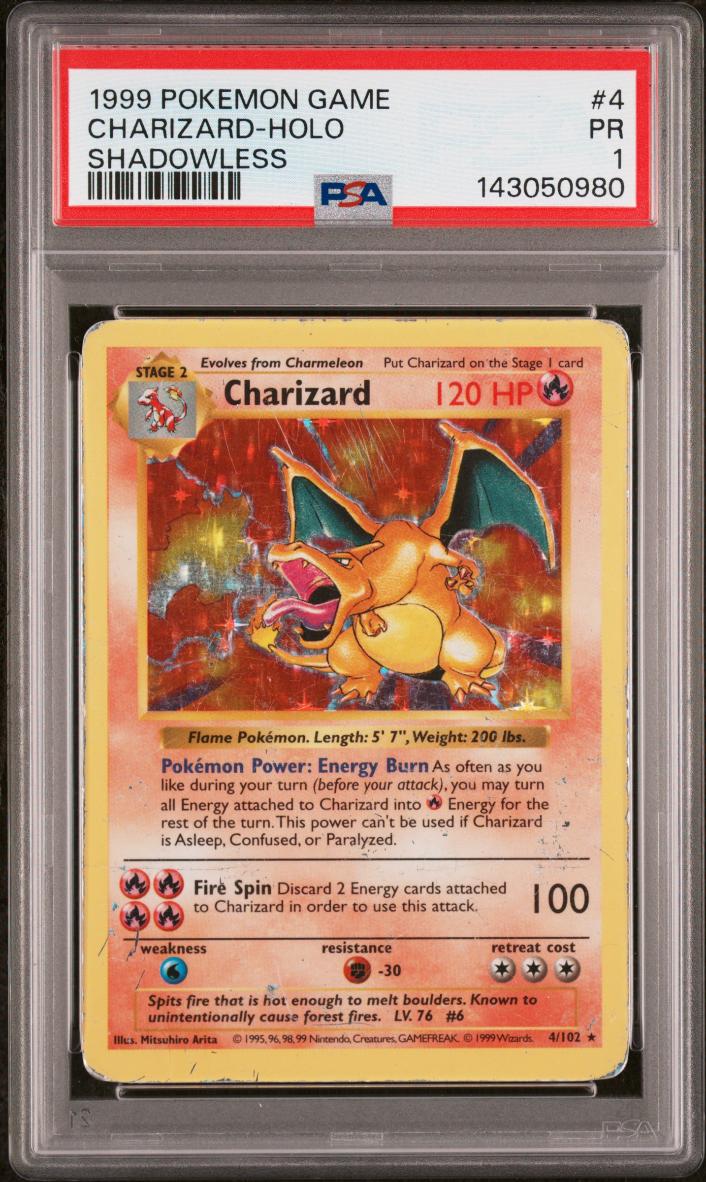 Graded Shadowless Base Set Charizard card