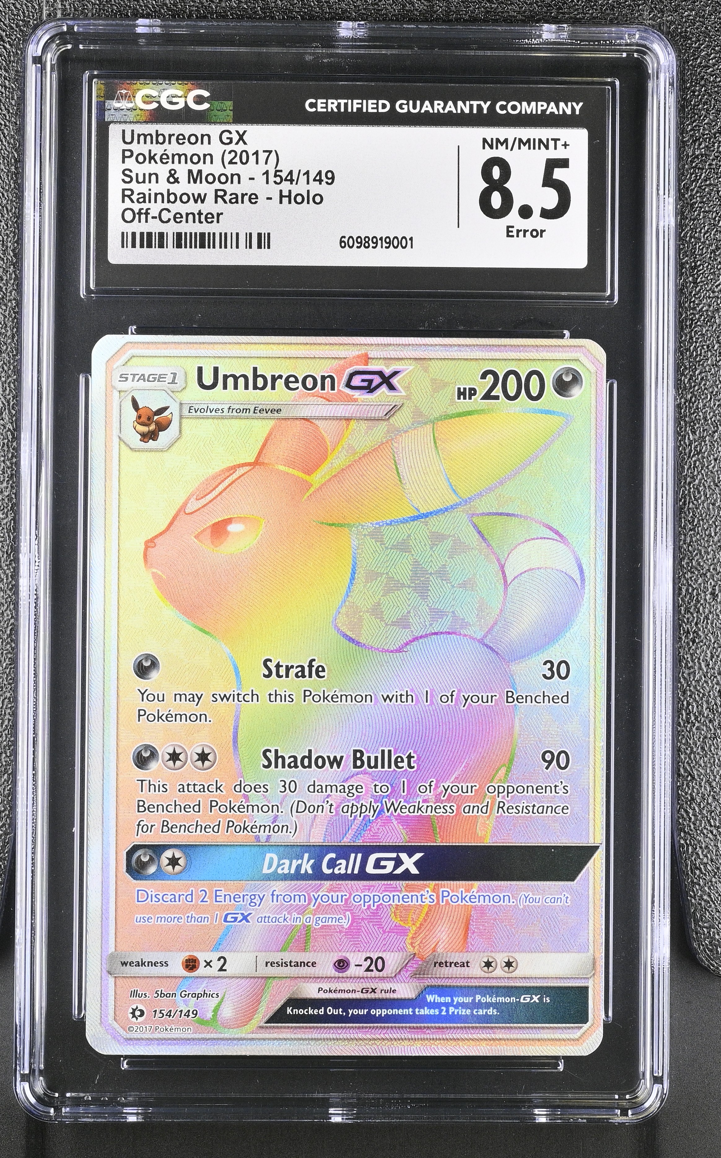Graded rainbow rare Umbreon GX card